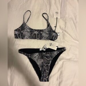 Onia Black and White Snake Print Bikini